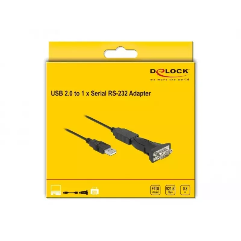 DeLOCK adaptér USB 2.0 Type-A na RS-232 D-Sub 9-pinový konektor samec 0,8 m čierny