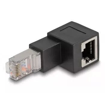 DeLOCK adaptér RJ45 konektor samec na RJ45 konektor samica Kat.6A 90° dole zahnutý