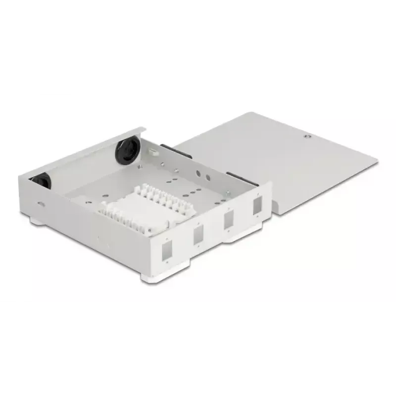 DELOCK Sklenené nástenné puzdro 4× SC Simplex alebo LC Duplex adaptér, kovové puzdro, sivá