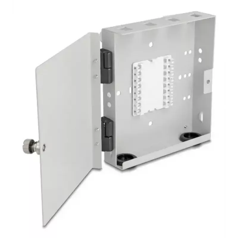 DELOCK Sklenené nástenné puzdro 4× SC Simplex alebo LC Duplex adaptér, kovové puzdro, sivá