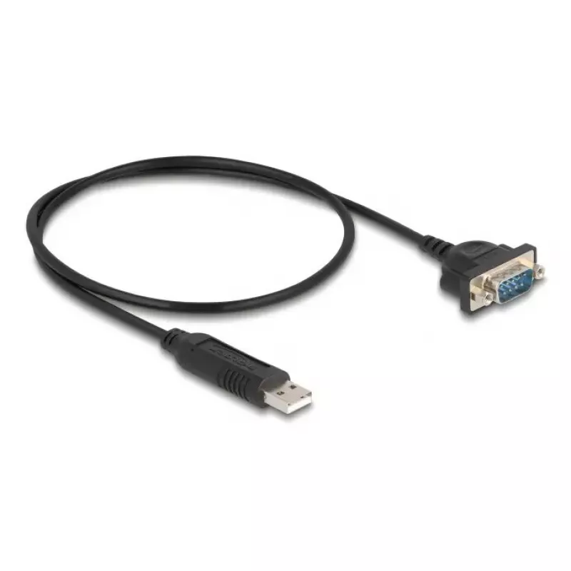DELOCK USB RS-232 adaptér USB 2.0 na D-Sub 9 konektor samec s maticami, USB Type-A na RS-232, 0,5 m, čierny