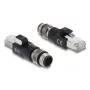 Adaptér M12 D-kódovaný 4-pin (konektor samec) na RJ45 konektor samec, DELOCK 90831, pozlátené kontakty, čierny