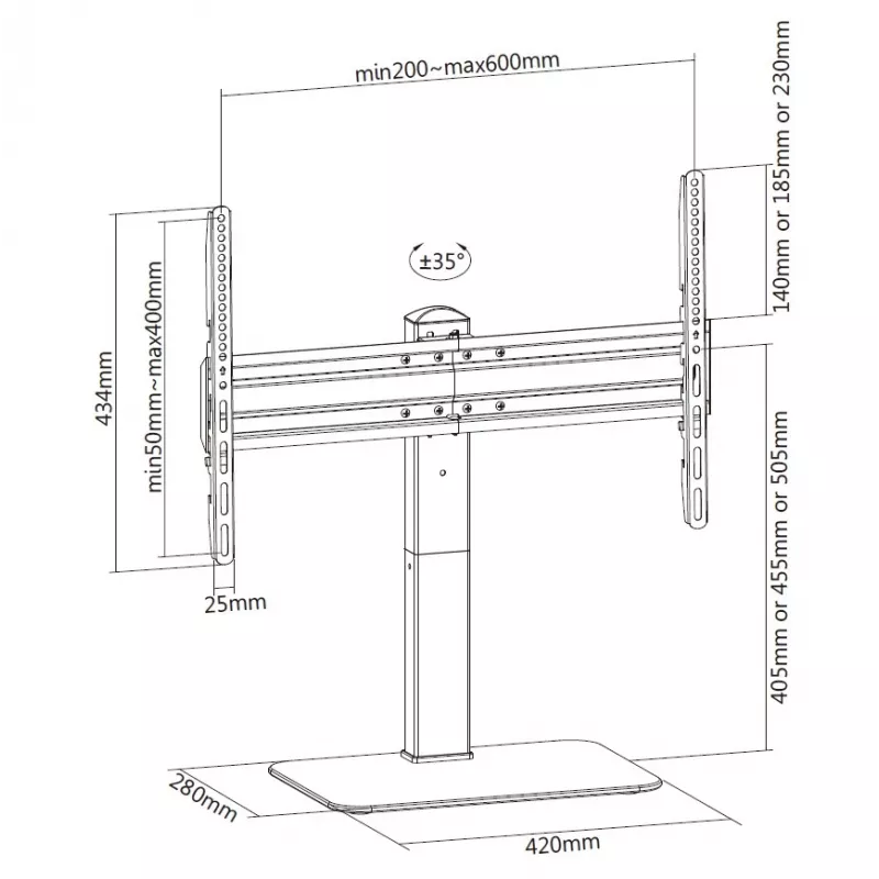Equip 37 inch - 70 inch univerzálny TV stojan, čierny, nosnosť 40 kg, 94-177,8 cm