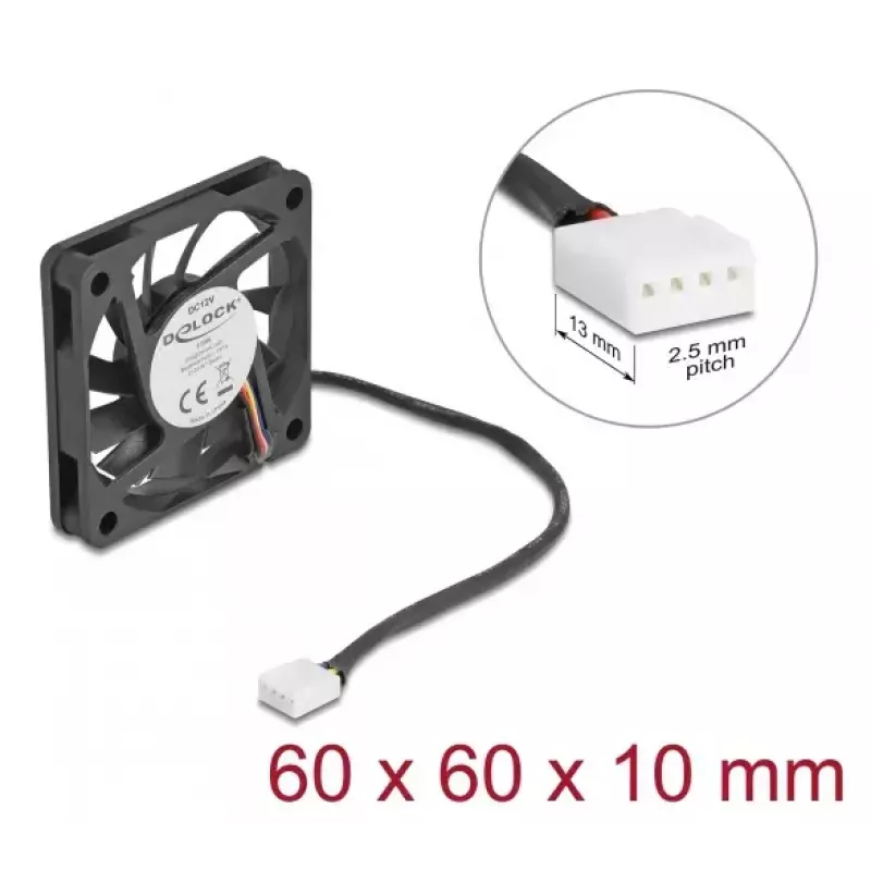 DELOCK počítačový ventilátor 6 cm (60x60x10 mm), 12 V, guľôčkové ložisko, čierny, model 67294