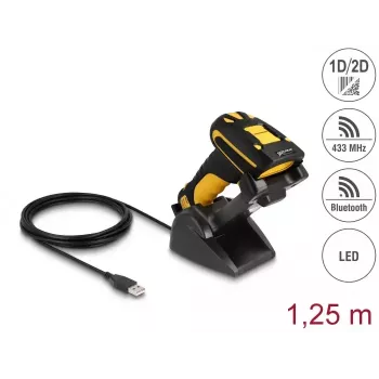 Ručný čítač čiarových kódov DeLOCK 90586 1D 2D bezdrôtový Bluetooth indukčná nabíjačka