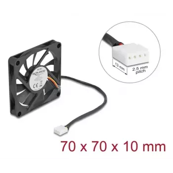 Ventilátor do počítačovej skrine DELOCK 67315 — 70 mm guľôčkové ložisko, 0,42 m³/h, čierny