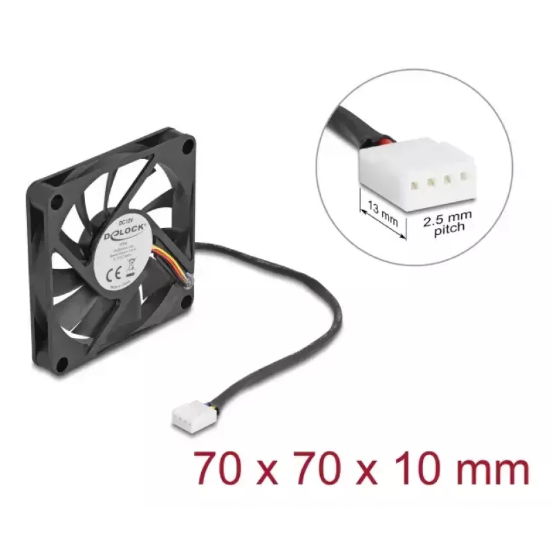 DeLOCK 67315 axiálny ventilátor, 12 V DC, 70 x 70 x 10 mm, čierny