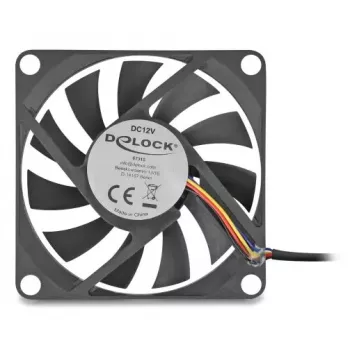 Ventilátor do počítačovej skrine DELOCK 67315 — 70 mm guľôčkové ložisko, 0,42 m³/h, čierny