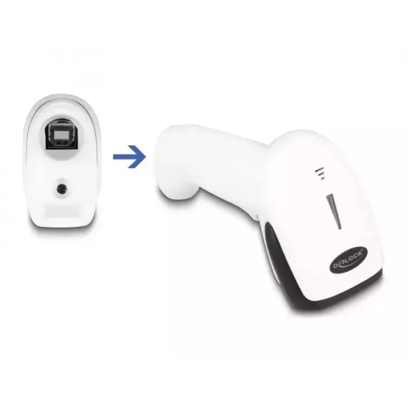 Ručný čítač kódov DeLOCK 90587 1D 2D bezdrôtový Bluetooth USB biely