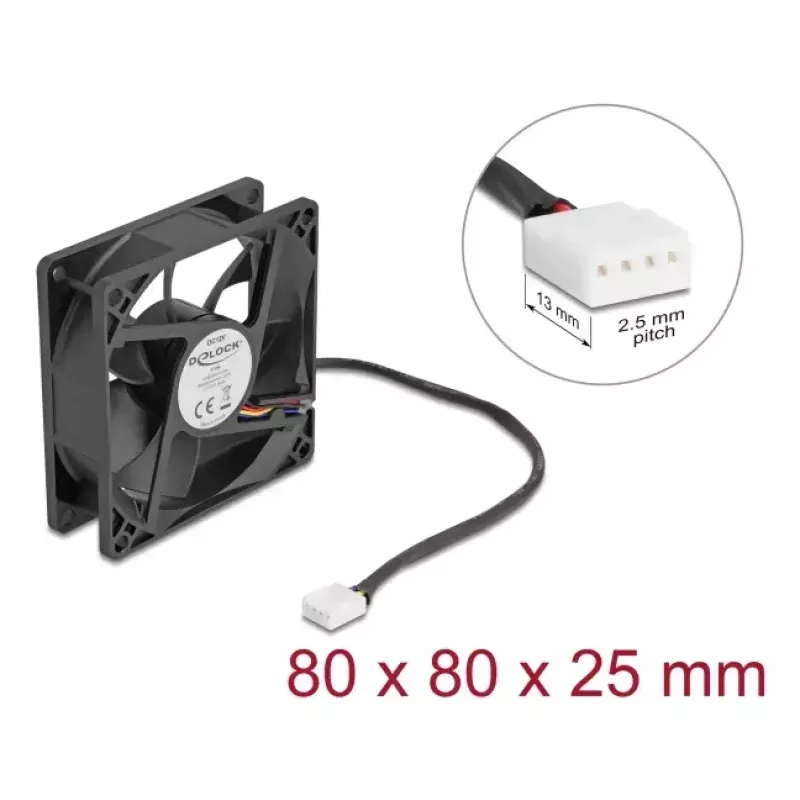 Delock 67296 axiálny ventilátor 12 V DC, 80 x 80 x 25 mm, čierny