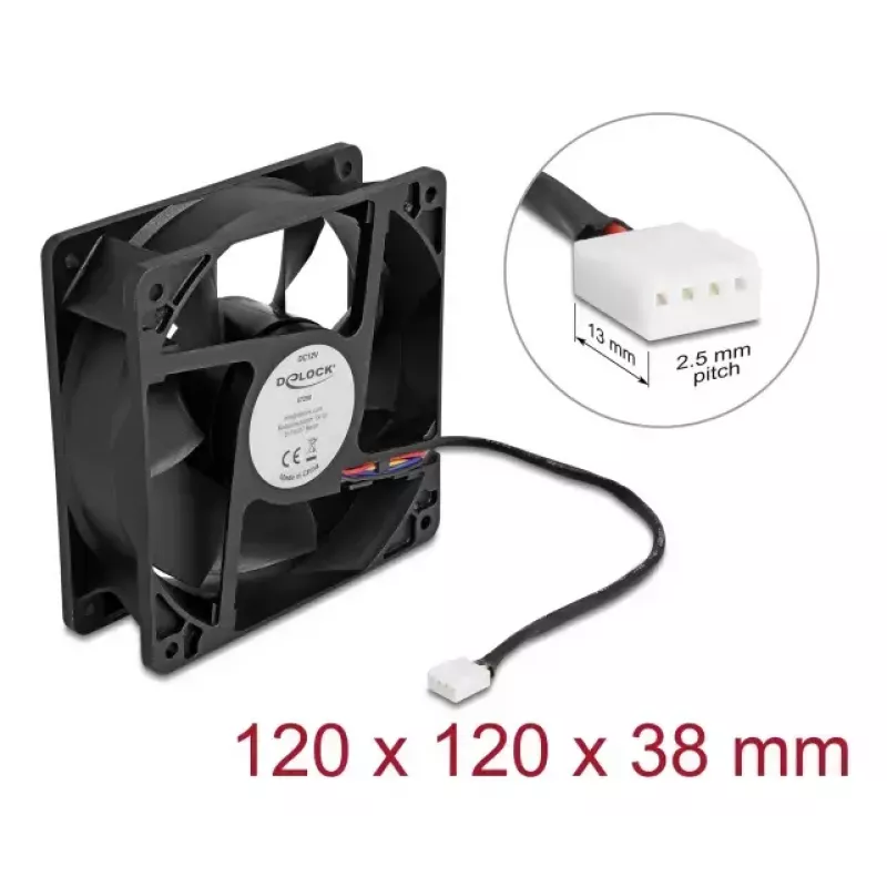 Delock 67298 axiálny ventilátor 12 V DC, 120 x 120 x 38 mm, čierny