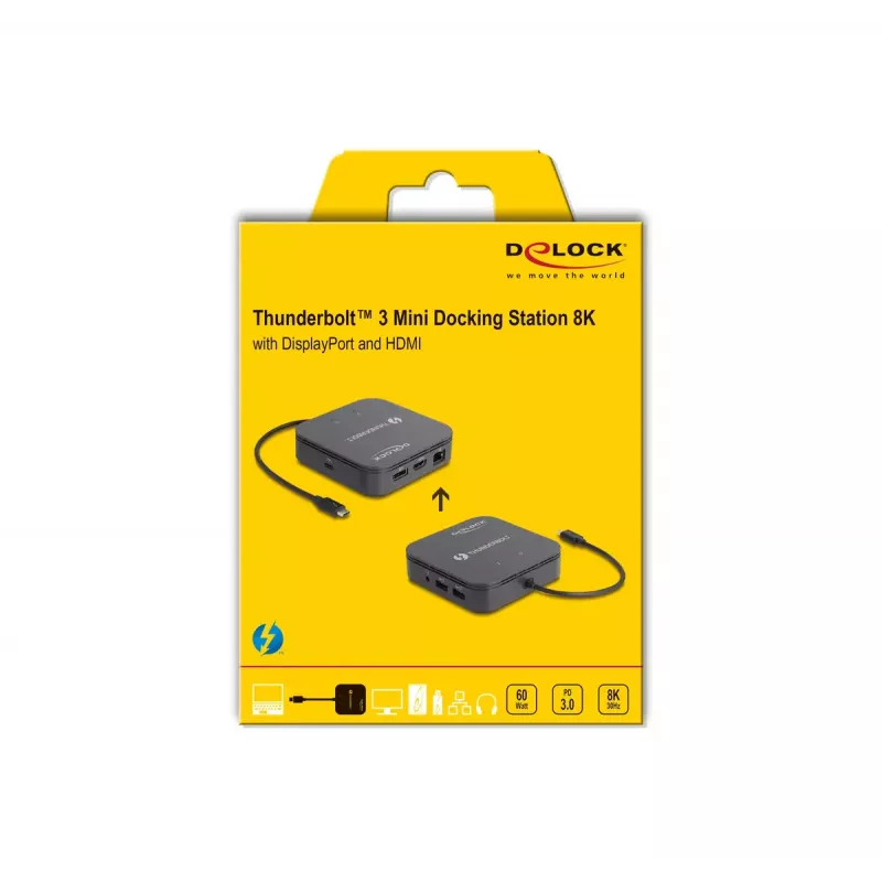 DeLOCK Thunderbolt 3 Mini dokovacia stanica 8K DisplayPort HDMI USB LAN Audio PD 3.0