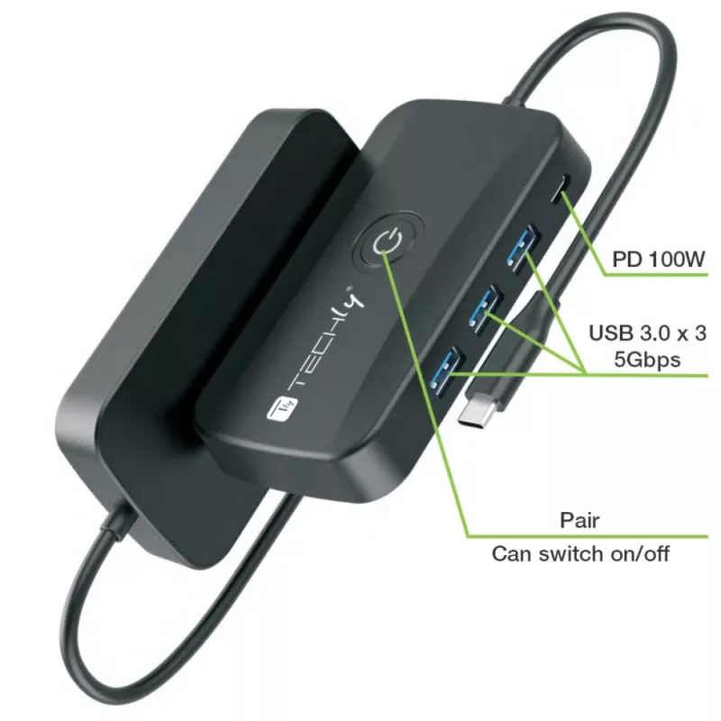 Techly IDATA USBC-HUB5WL AV extender AV vysielač a prijímač čierny