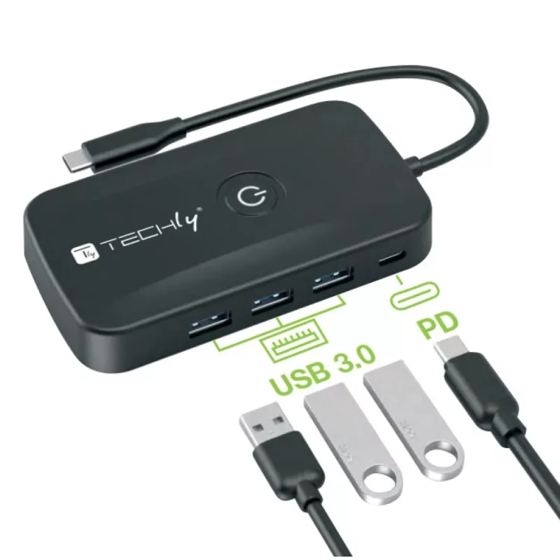 Techly IDATA USBC-HUB5WL AV extender AV vysielač a prijímač čierny