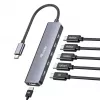 EQUIP USB‑C 6‑v‑1 multifunkčný adaptér — HDMI 4K/60Hz, 4× USB‑C Gen2 (10Gbps), 100W PD, 0,25 m kábel, sivý