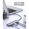 EQUIP USB‑C 6‑v‑1 multifunkčný adaptér — HDMI 4K/60Hz, 4× USB‑C Gen2 (10Gbps), 100W PD, 0,25 m kábel, sivý