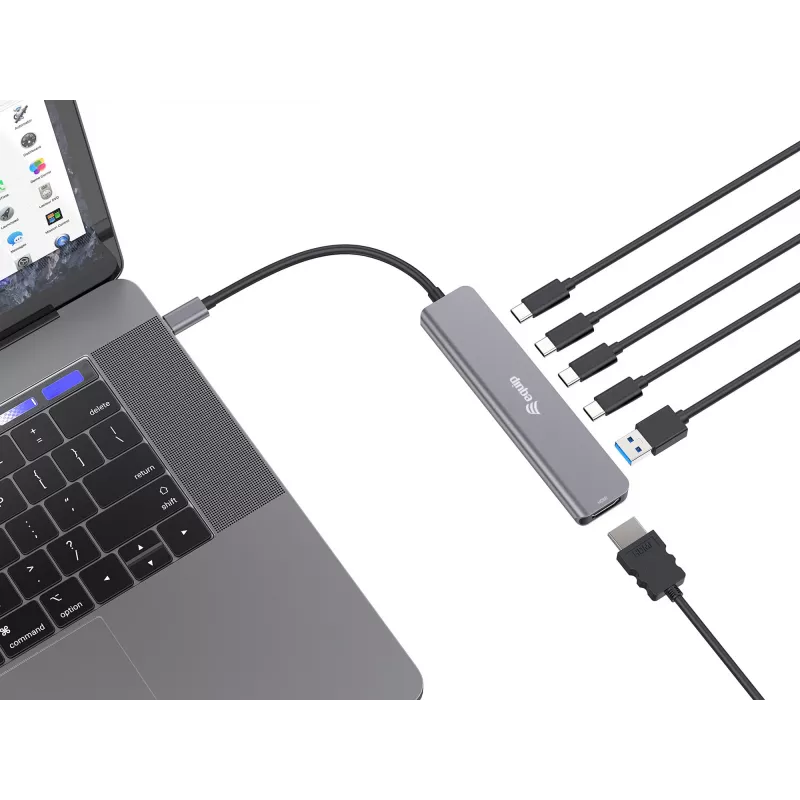 Equip USB-C 6-in-1 multifunkčný adaptér, HDMI 4K/30Hz, USB-C x4, USB-A x1, 5Gbps, 100W USB PD
