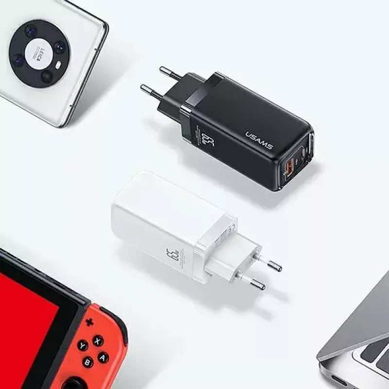 Nabíjačka usams T47 USB / USB‑C 65W PD rýchlonabíjačka — 65W USB Power Delivery, USB-A + USB-C konektory