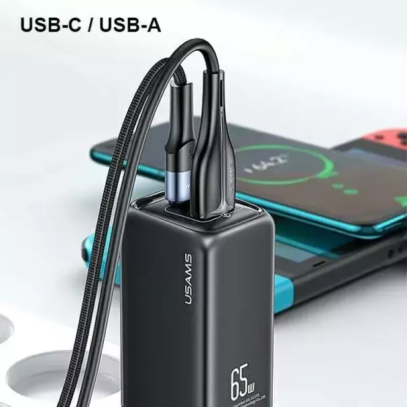 Nabíjačka usams T47 USB / USB‑C 65W PD rýchlonabíjačka — 65W USB Power Delivery, USB-A + USB-C konektory