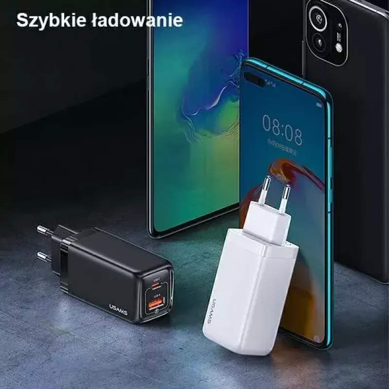 Nabíjačka usams T47 USB / USB‑C 65W PD rýchlonabíjačka — 65W USB Power Delivery, USB-A + USB-C konektory