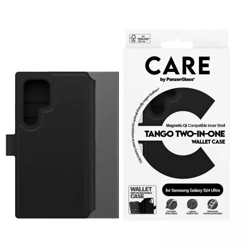 Puzdro na telefón PanzerGlass CARE Feature Case Tango Two-in-One Wallet, kompatibilné so Samsung Galaxy S24 Ultra, transparentné