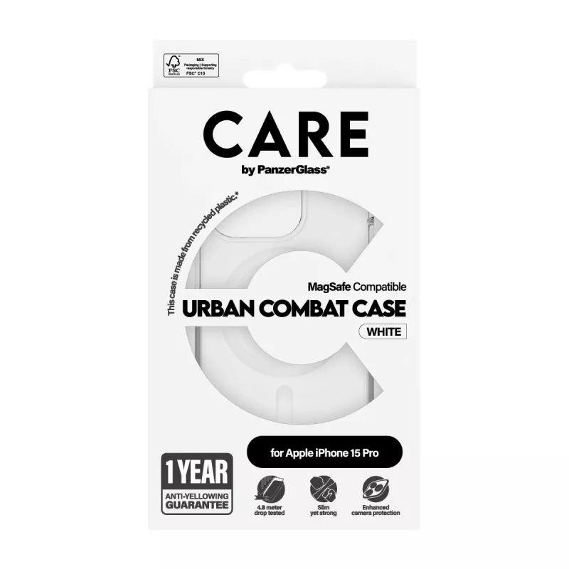 PanzerGlass CARE™ by ® Urban Combat puzdro transparentné s bielym MagSafe iPhone 15 Pro