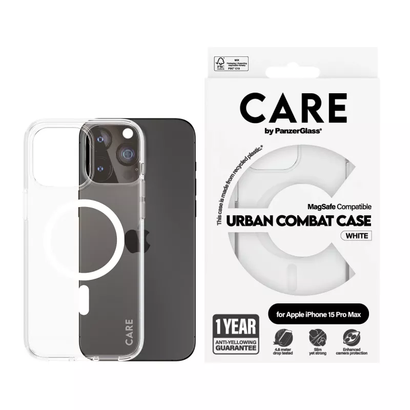 PanzerGlass CARE™ by ® Urban Combat puzdro transparentné s bielym MagSafe iPhone 15 Pro Max
