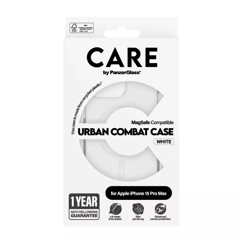 PanzerGlass CARE™ by ® Urban Combat puzdro transparentné s bielym MagSafe iPhone 15 Pro Max