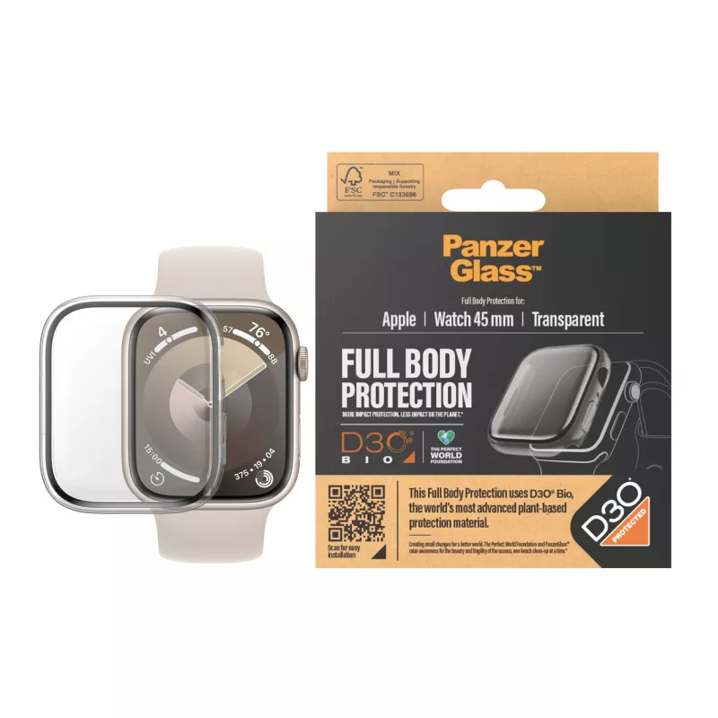 PanzerGlass ® plné puzdro priehľadné s D3O® Apple Watch Series 9 | 45mm