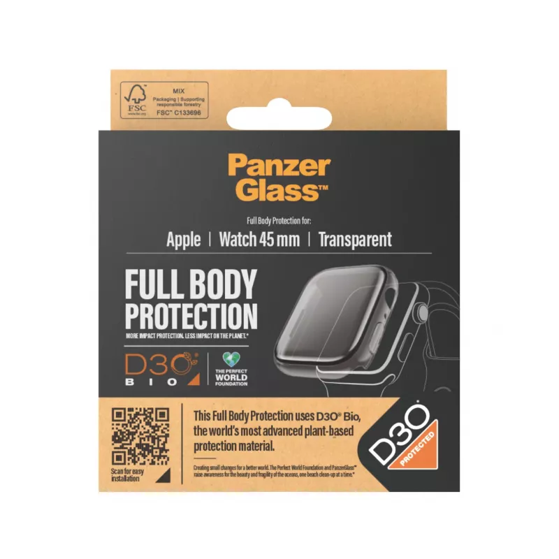 PanzerGlass ® plné puzdro priehľadné s D3O® Apple Watch Series 9 | 45mm