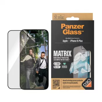 PanzerGlass ® ECO MATRIX ochranná fólia displeja s D3O® iPhone 15 Plus | Ultra-Wide Fit s AlignerKit