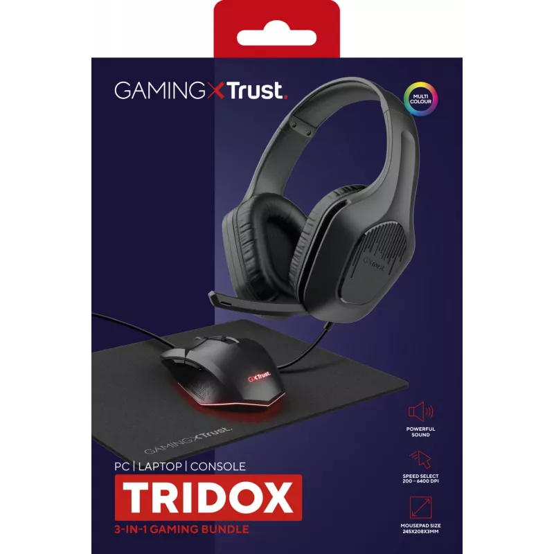 Trust GXT 790 Tridox Herný balík 3-in-1 (headset, myš, podložka pod myš), čierny