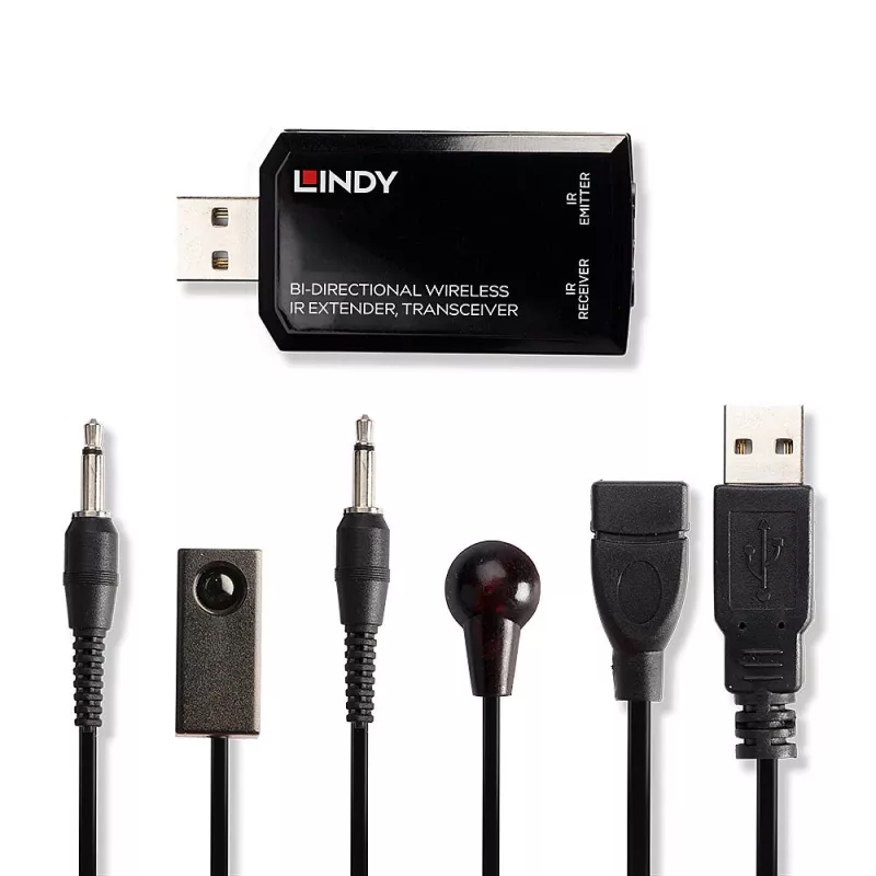 Lindy obojsmerný bezdrôtový IR extender, transceiver, AV vysielač a prijímač, 150 m, káblový, čierna