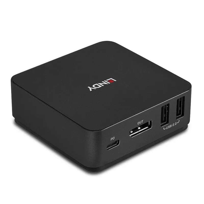 Lindy 2-port Type-C, DisplayPort 1.2 KVM prepínač, 3840 x 2160 pixelov, 4K Ultra HD, sivá