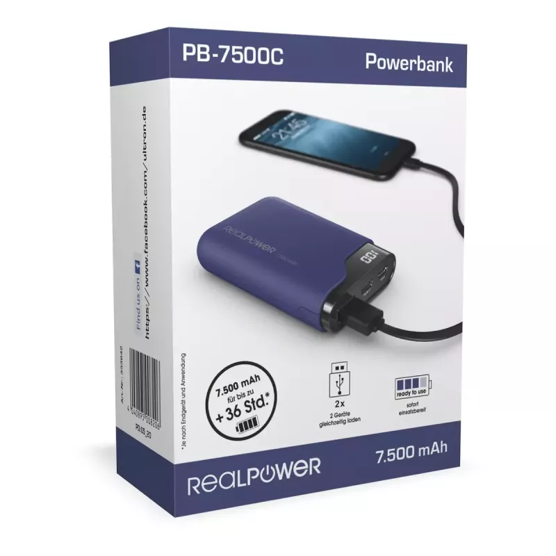 Prenosná batéria RealPower PB-7500C 7500 mAh