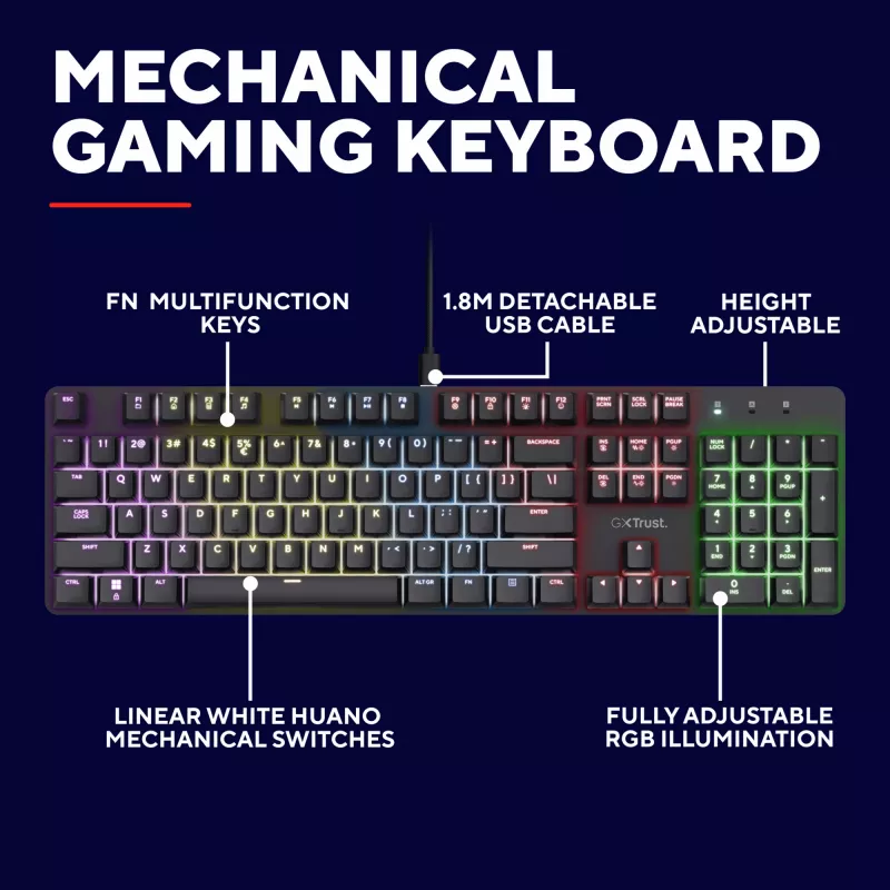 Herná klávesnica Trust GXT 871 Zora Mechanical USB RGB čierna