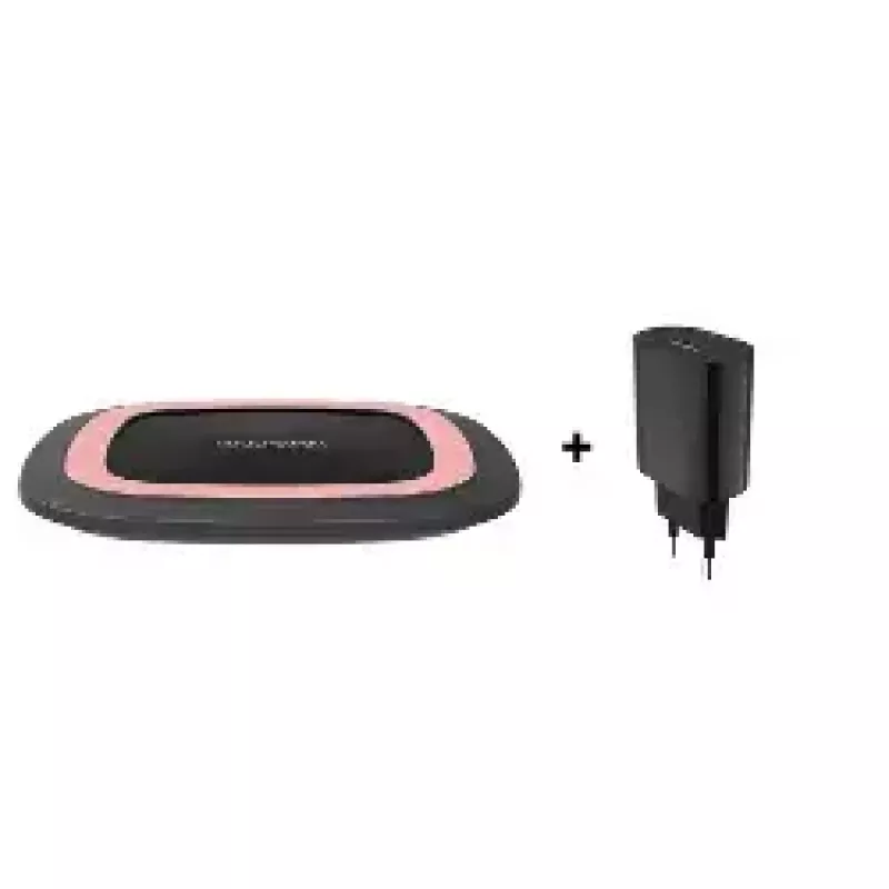RealPower FreeCharge-10 Bezdrôtová nabíjacia stanica s adaptérom, čierna/ružová (266105)