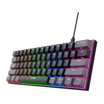 Trust GXT 867 Acira herná klávesnica USB QWERTZ nemecká čierna sivá 60% mechanická RGB