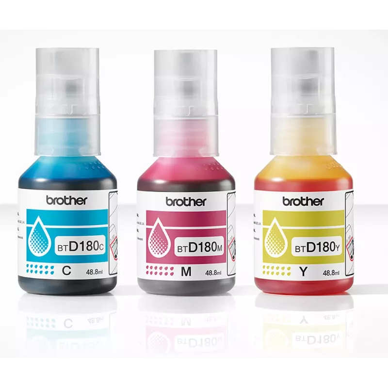 Originálne atramentové fľaše Brother BTD180CLVAL 3 ks cyan magenta žltá
