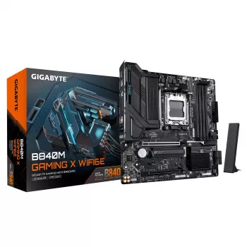 GIGABYTE B840M GAMING X WIFI6E základná doska - AMD Ryzen 9000 CPU, 8+2+2 Phases VRM, až do 8200MHz DDR5(O.C), 2xPCIe 4.0 M.2, Wi-Fi 6E, 2.5GbE LAN, USB 3.2 Gen 1