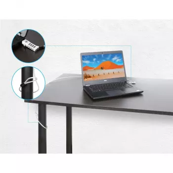 Manhattan univerzálny kombinovaný zámok na notebook pre Noble Wedge®, Nano a K-slot, bezpečný 3-in-1 antitheft zámok na notebook, resetovateľná 4-miestna kombinácia, 1,8 m, kábel z nerozrezateľnej uhlíkovej ocele, priesvitný PVC obal, strieborný