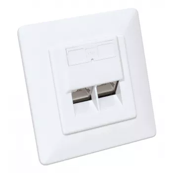Intellinet 2-portová Cat6a 10G tienená RJ45 zásuvka do steny s krycím rámom, STP, signálna biela RAL9003