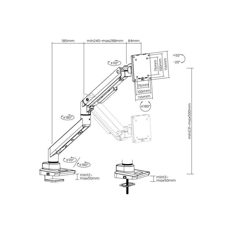 Equip 17 palcov-49 palcov Heavy-Duty držiak monitora na stôl, biely