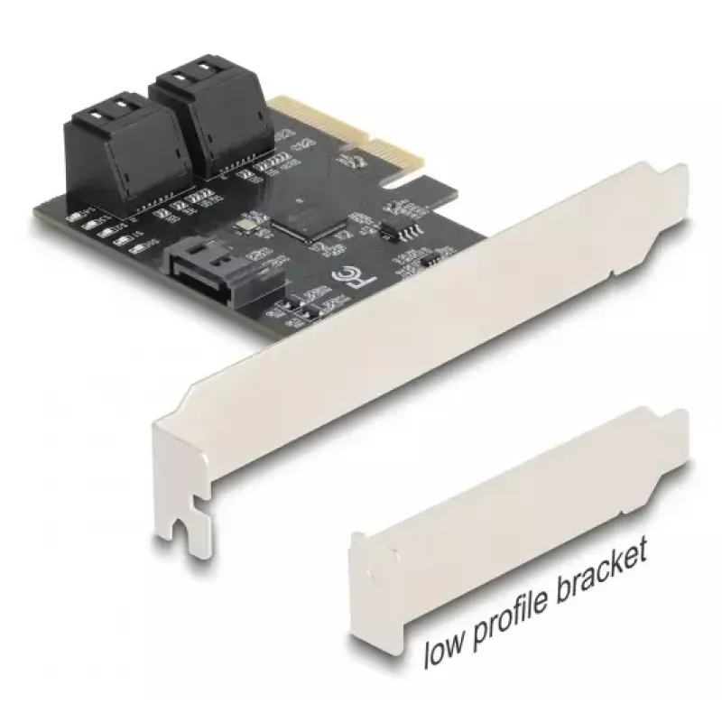 Interný SATA adaptér DELOCK 90890 — PCIe na 5× SATA (JMicron JMB585), low-profile, čierny