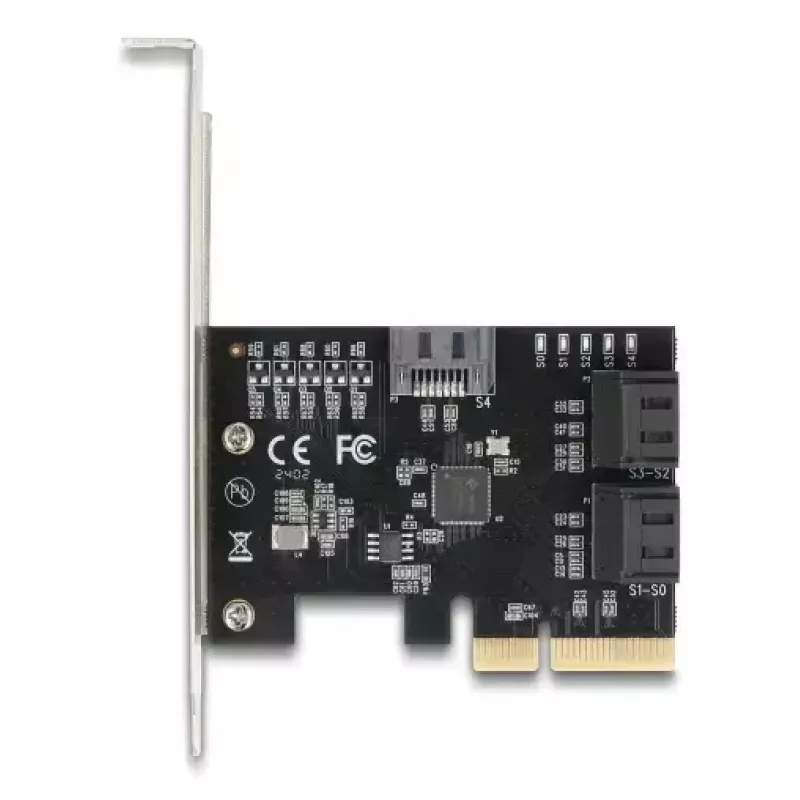 Interný SATA adaptér DELOCK 90890 — PCIe na 5× SATA (JMicron JMB585), low-profile, čierny