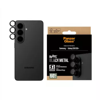 PanzerGlass Hoops ochranné sklo na kameru čierne pre Samsung Galaxy S26 / S26+ — tvrdené sklo a silikón, odolné proti poškriabaniu a nárazom
