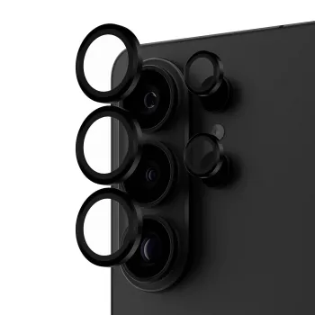 Ochrana objektívu kamery PanzerGlass Hoops pre Samsung Galaxy S26 Ultra — tvrdené sklo, silikón, čierna