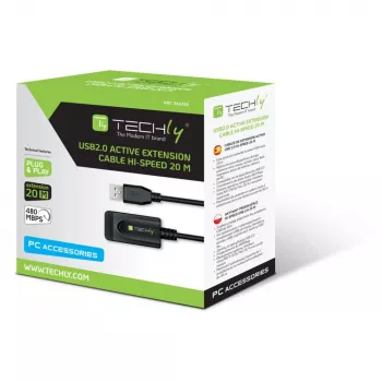 Techly IUSB-REP220TY3 USB kábel USB 2.0 20 m USB A čierna