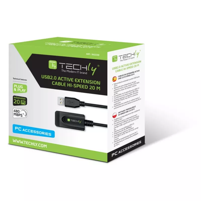 Techly IUSB-REP220TY3 USB kábel USB 2.0 20 m USB A čierny