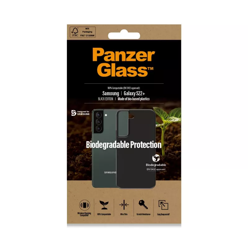 Puzdro PanzerGlass Samsung Galaxy S22 Plus Čierne Biologicky odbúrateľné